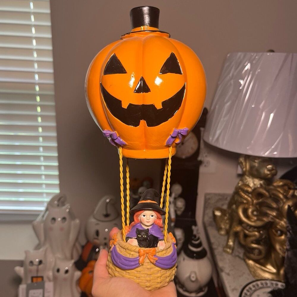 Sweet Street Halloween Witch on Pumpkin Hot Air Balloon Figurine Decor